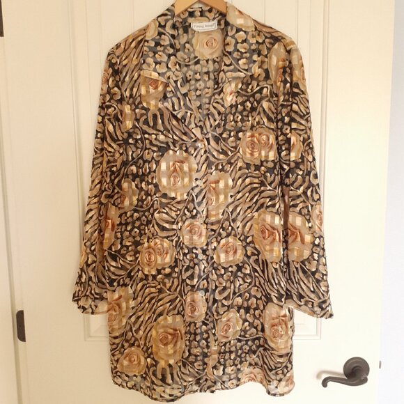 Fitting Image Sheer Button Up Rose Animal Print Tunic Gold Black Size 18 - Picture 11 of 11